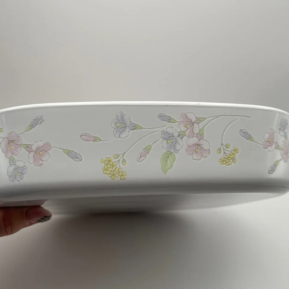 Vintage CorningWare Pastel Bouquet Square Baking Dish with Glass Lid See‎ NOTE